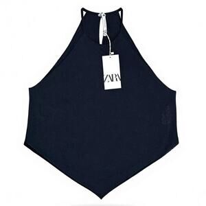 Zara Scarf Tank Top Sleeveless Flowy Blouse Size Medium Black NWT